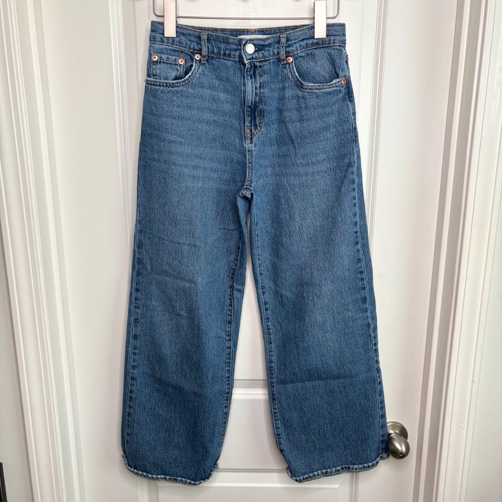 Levis High Rise Baggy Jeans Medium Wash Blue Wide Leg Denim Girls 14